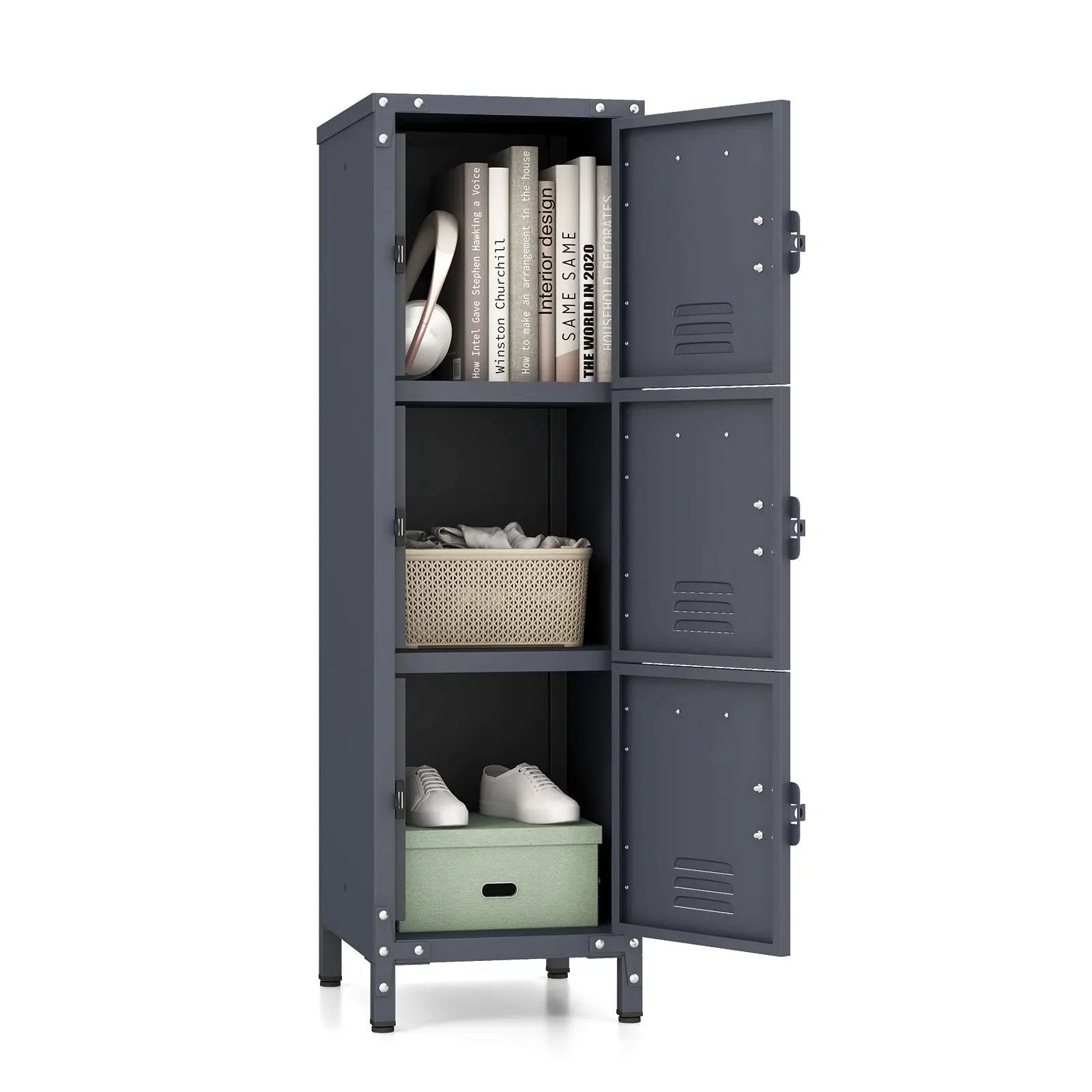 Metal Storage Locker with 3 Lockable Doors and Adjustable Feet by DirectDeals