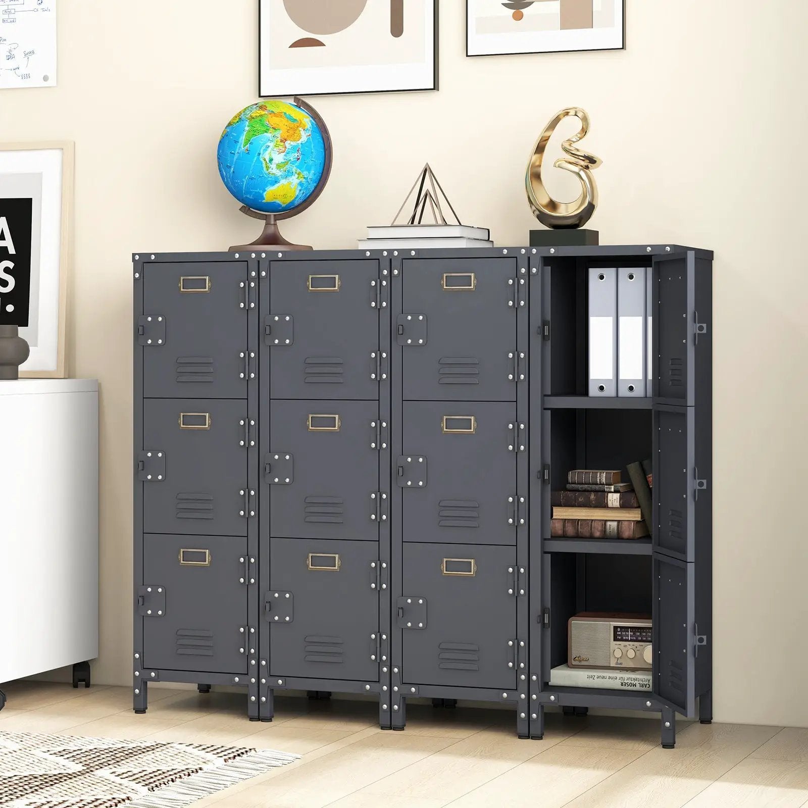 Metal Storage Locker with 3 Lockable Doors and Adjustable Feet by DirectDeals