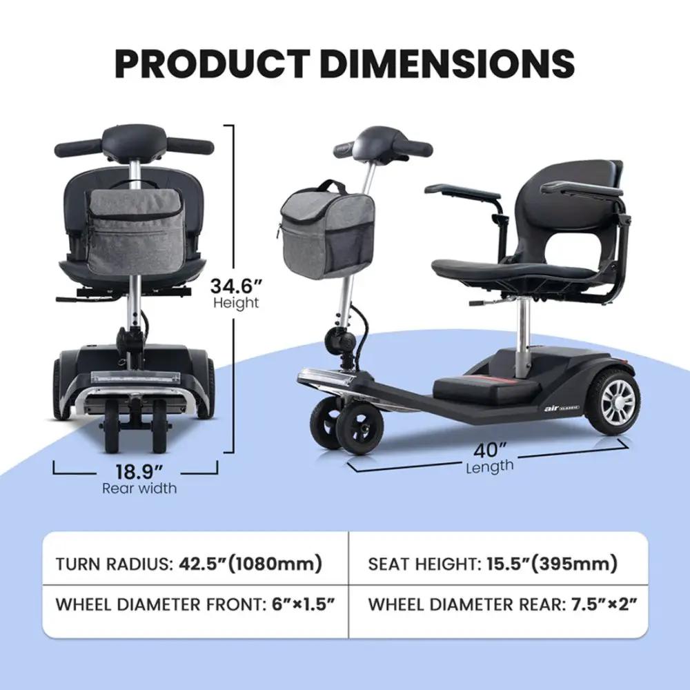 Metro Mobility Air Classic Electric 24V/12AH 250W Airline Approved Portable Folding Mobility Scooter, 265LBS (SAK96425) by SAKSBY WHOLESALE
