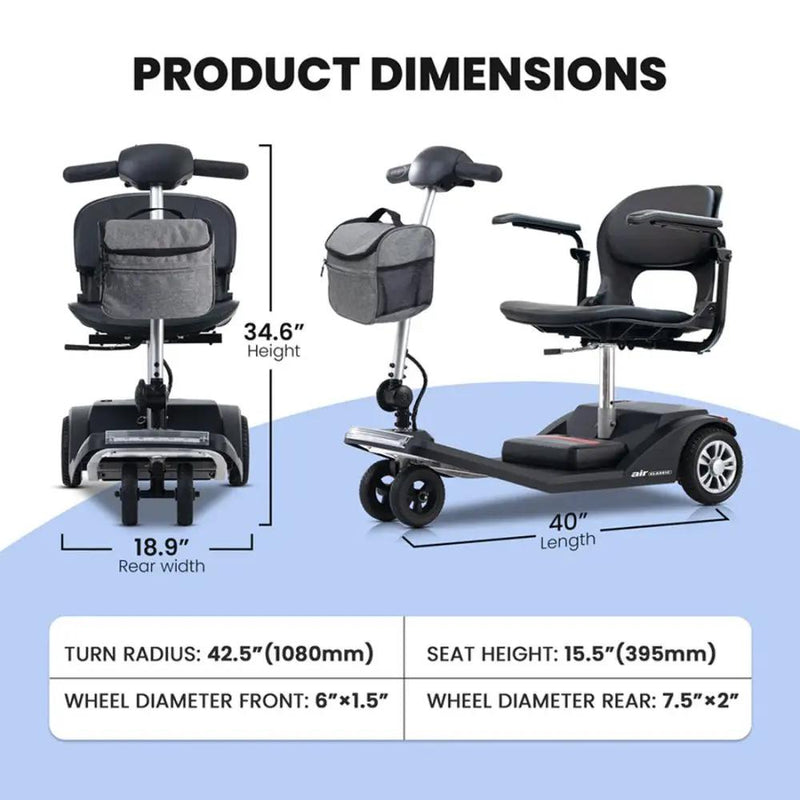 Metro Mobility Air Classic Electric 24V/12AH 250W Airline Approved Portable Folding Mobility Scooter, 265LBS (SAK96425) by SAKSBY WHOLESALE