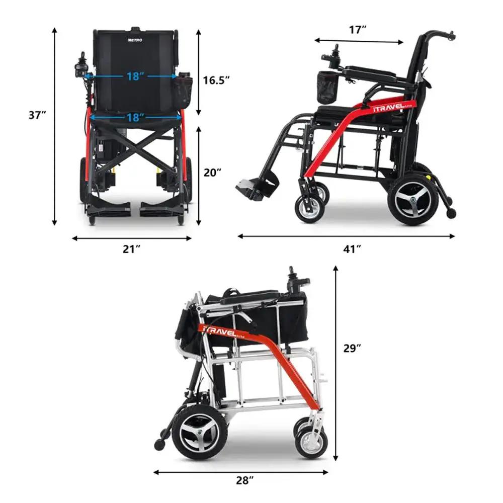 Metro Mobility iTravel Lite 24V/10AH 200W Premium Portable Folding Power Wheelchair, 220LBS (SAK97362) by SAKSBY WHOLESALE