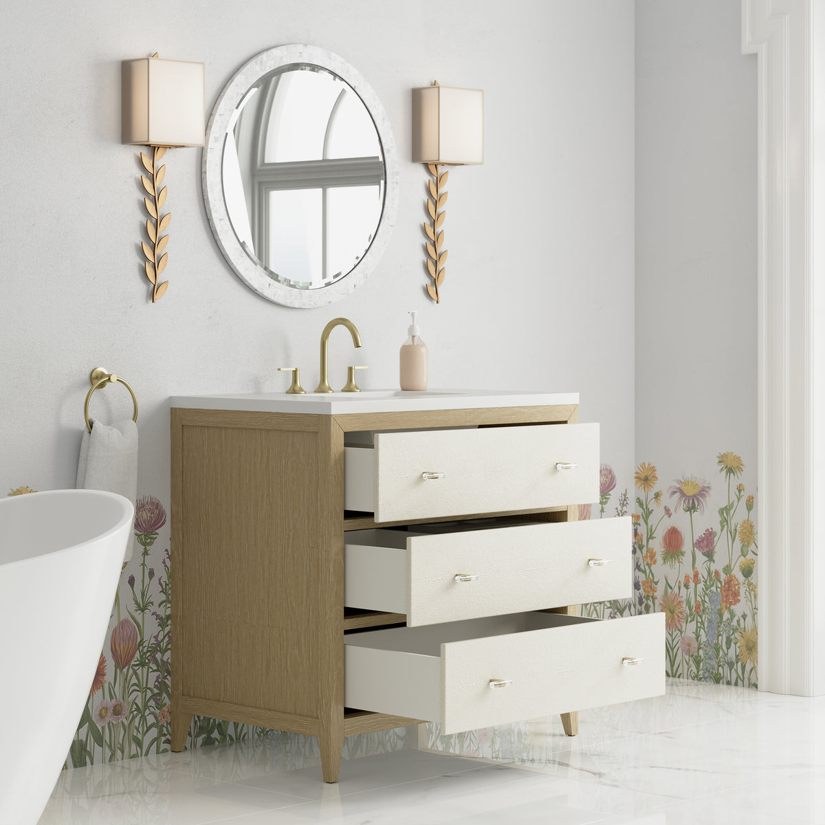 James Martin Celeste 36" Single Bathroom Vanity, Sunwashed Oak with Embossed Shagreen Drawer Fronts, view 20