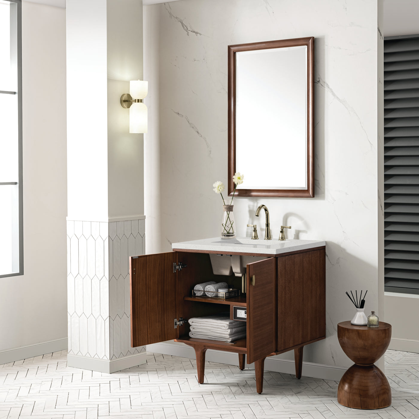 James Martin Amberly 30" Dual Mount Single Bathroom Vanity, Mid-Century Walnut by James Martin