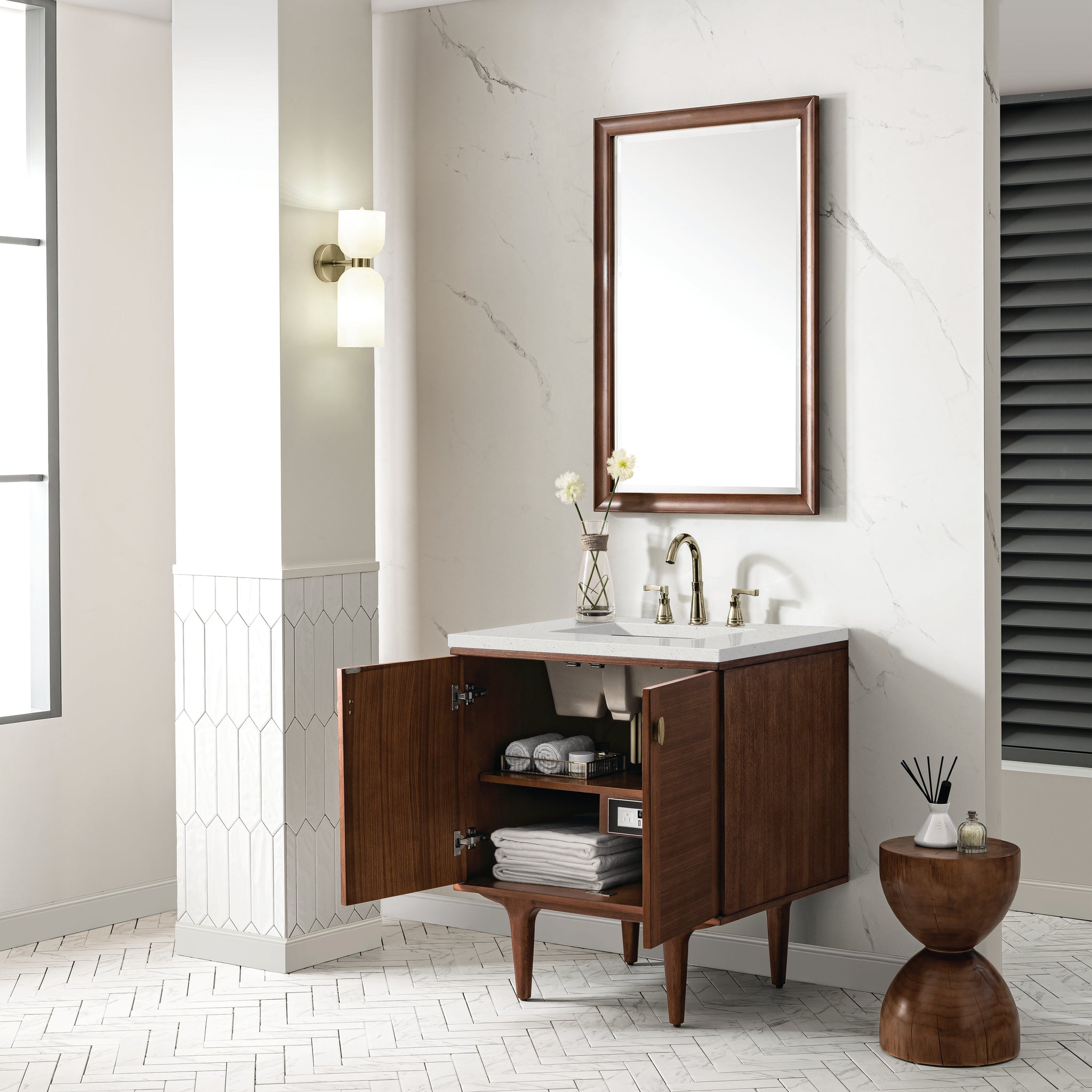 James Martin Amberly 30" Dual Mount Single Bathroom Vanity, Mid-Century Walnut by James Martin