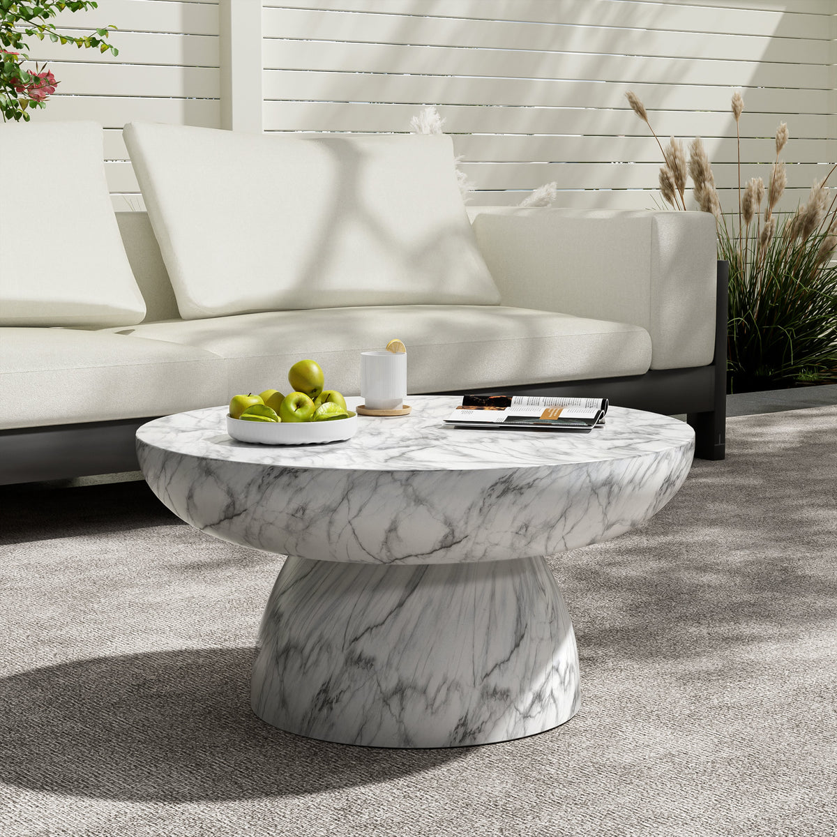 MGO Faux Marble Coffee Table with Handcrafted Finish - White Marble, photo 2 of 7