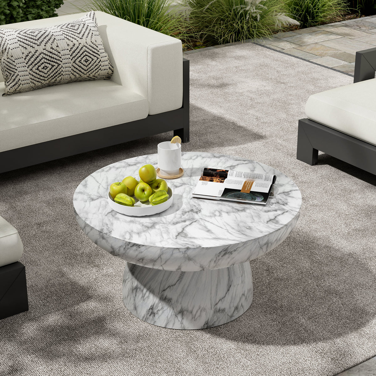 MGO Faux Marble Coffee Table with Handcrafted Finish - White Marble, photo 3 of 7
