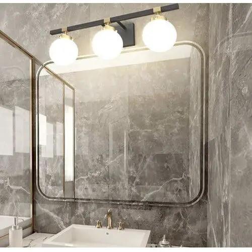 Tipace Mid Century Modern Bathroom Vanity Light Fixtures 3 Lights Milky White Glass Shades Black/Golden Bathroom Light Fixture(Exclude Bulb) by Selzalot