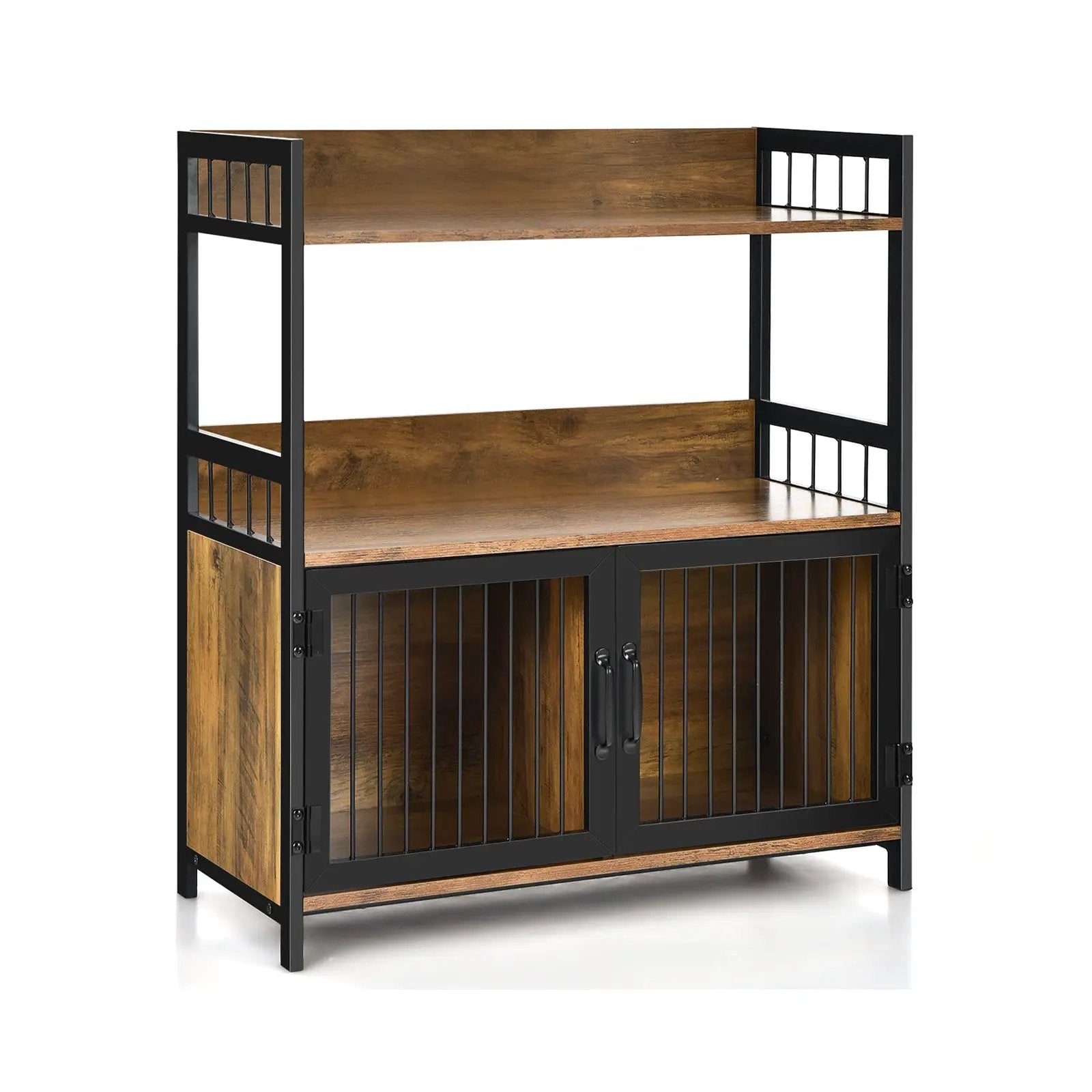 2-Tier Baker's Rack Industrial Kitchen Microwave Oven Stand with Storage Cabinet-Rustic Brown by DirectDeals