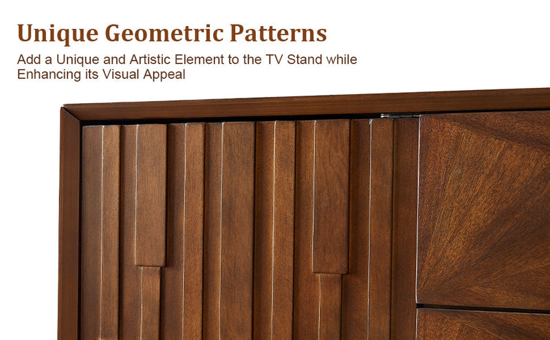 Mid Century Sideboard Buffet Cabinet, Walnut Wood, 56 Inches, 3 Drawers and 2 Cabinets, photo 8 of 10