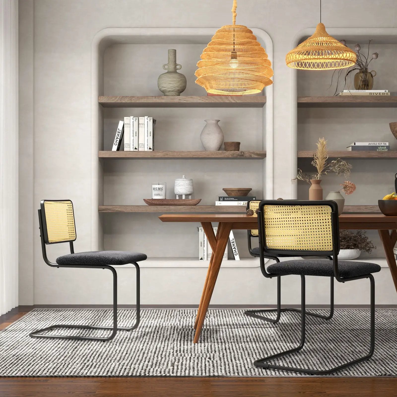 2 Pieces Mid-Century Modern Dining Chair with Cantilever Design-Black by DirectDeals