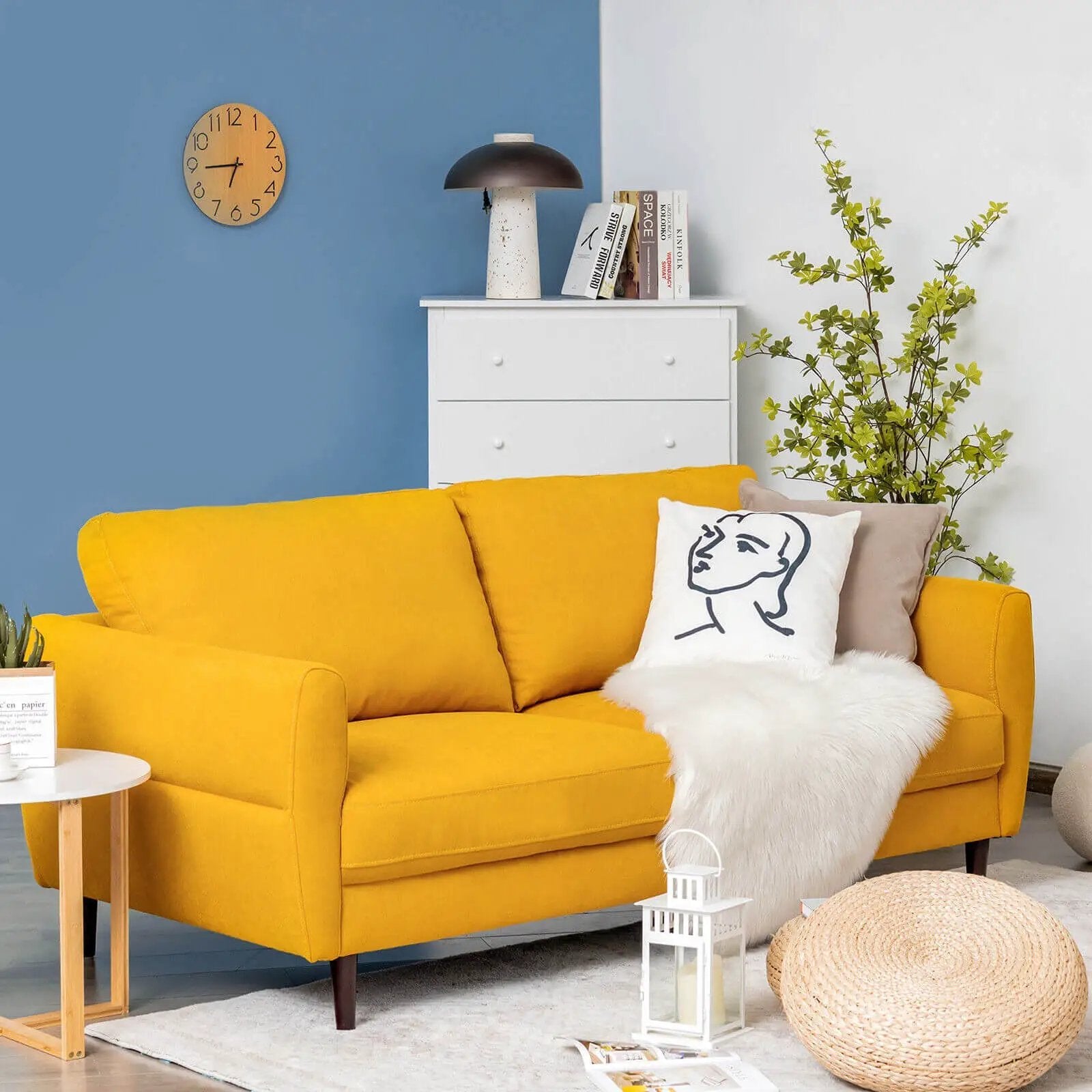 72 Inch Small Fabric Loveseat Sofa Couch with Wood Legs by DirectDeals