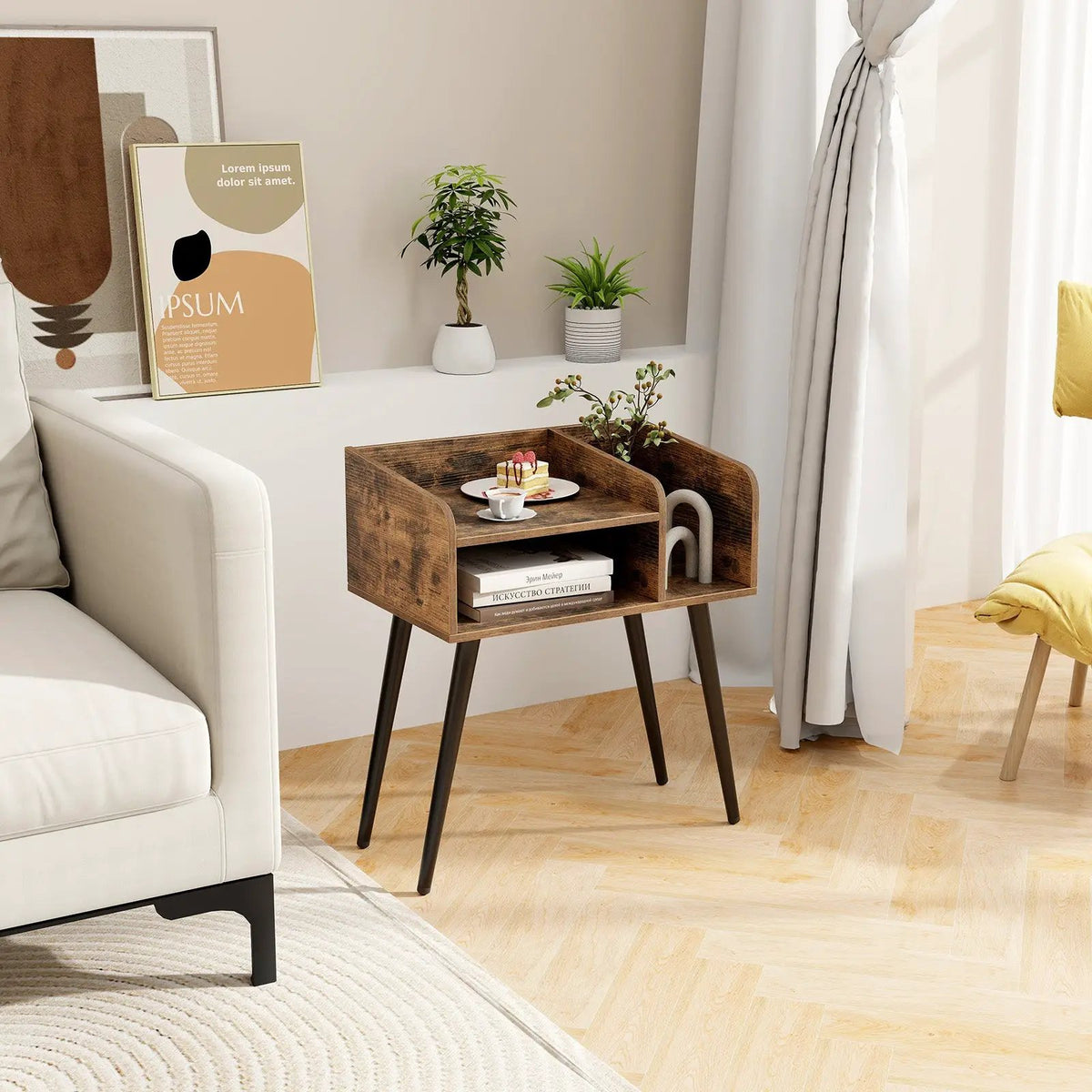Mid Century Modern Nightstand with Open Shelves by DirectDeals