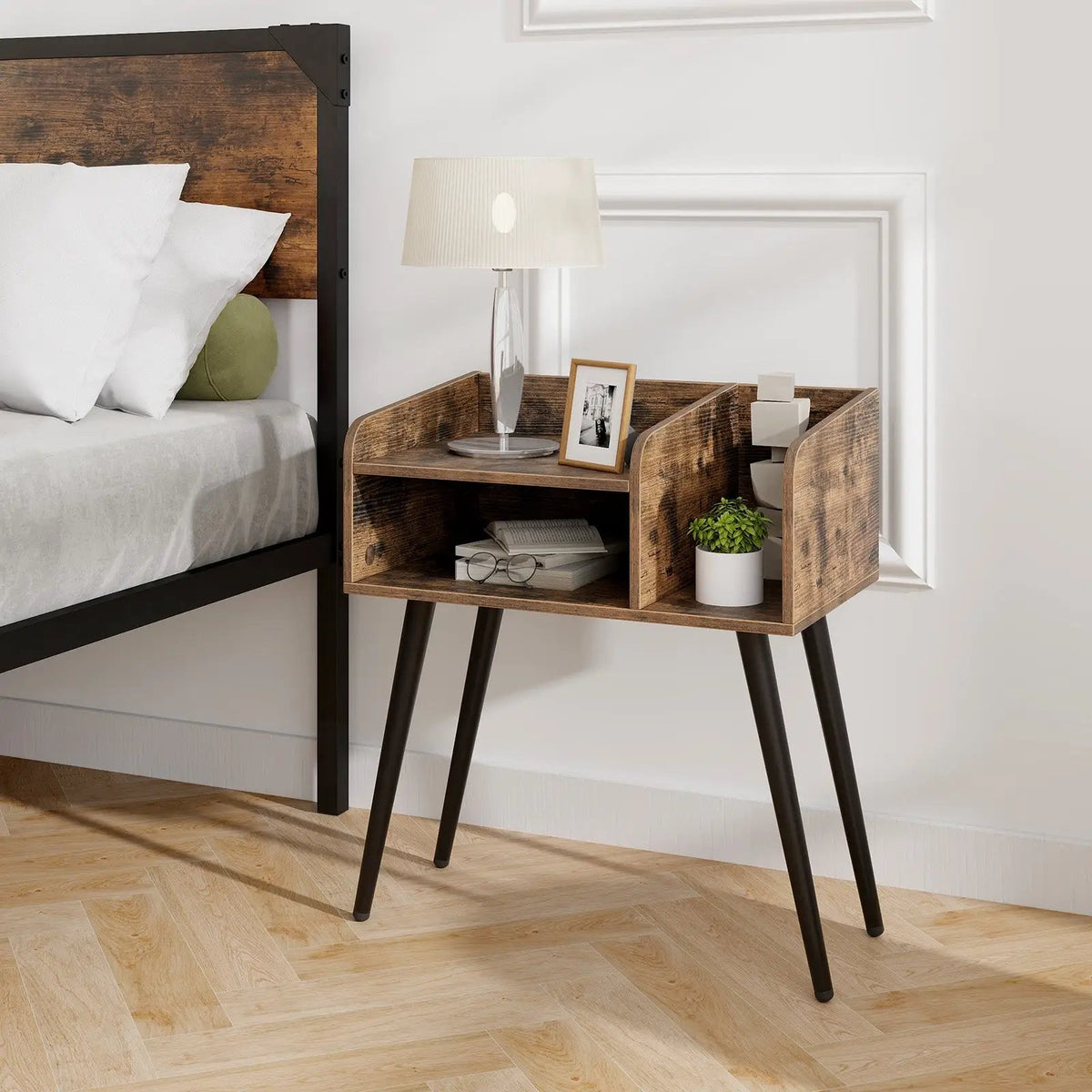 Mid Century Modern Nightstand with Open Shelves by DirectDeals