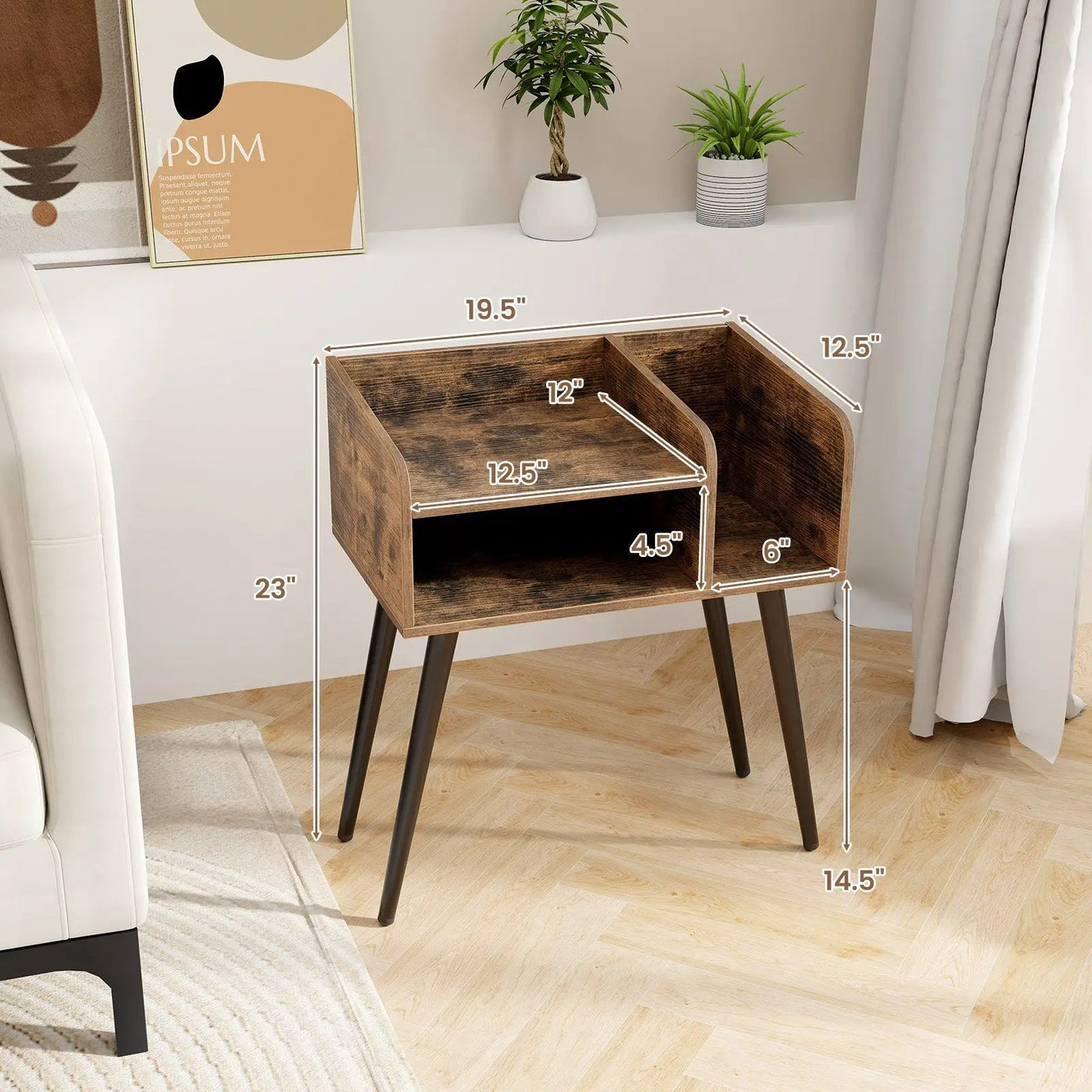 Mid Century Modern Nightstand with Open Shelves by DirectDeals