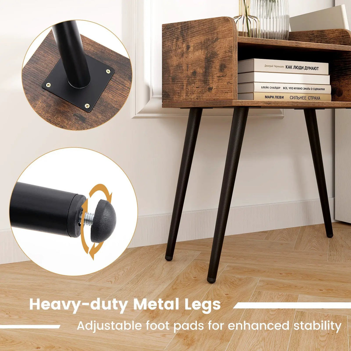 Mid Century Modern Nightstand with Open Shelves by DirectDeals