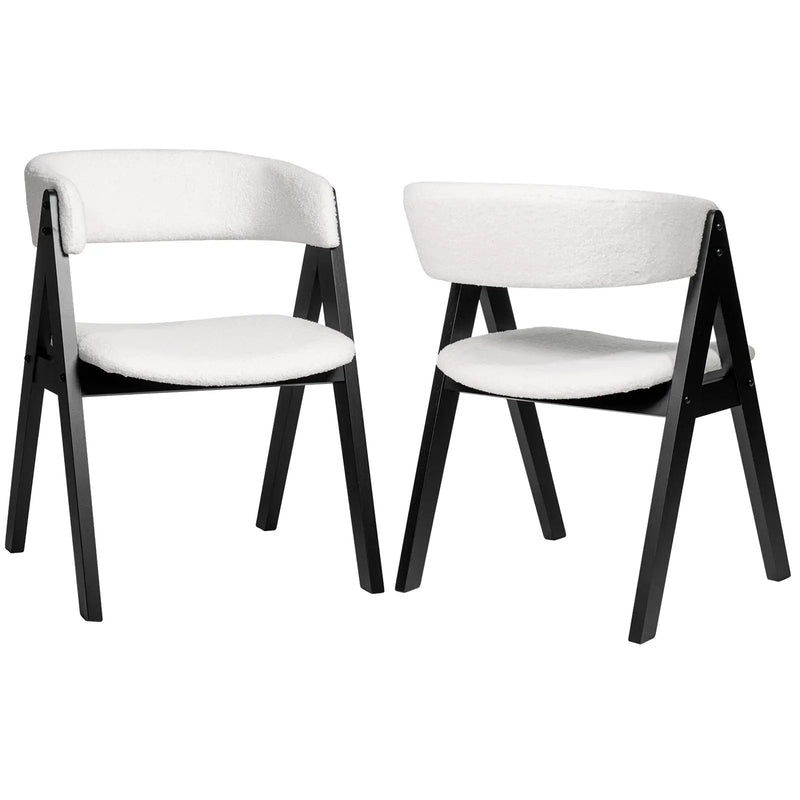 Wooden Dining Chair Set of 2 Mid-Century Modern Sherpa Upholstered Kitchen Dining Room Chairs by DirectDeals