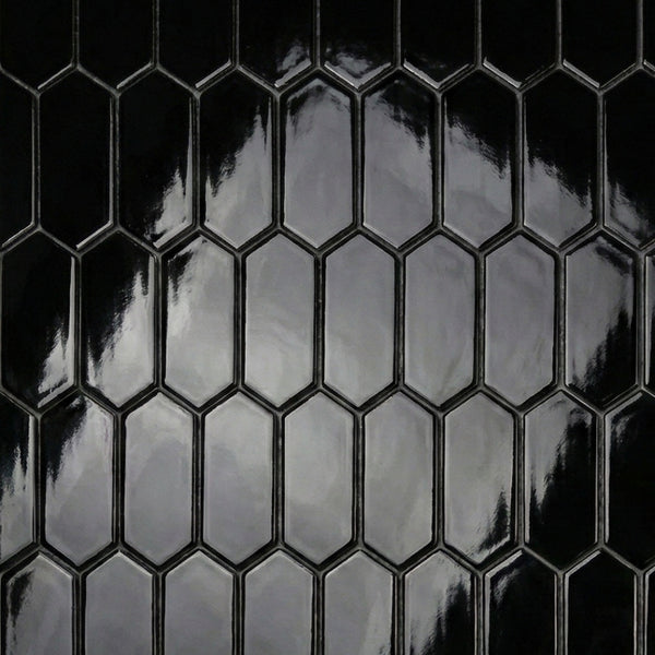 Midnight Glossy Picket Ceramic Tiles 3x6