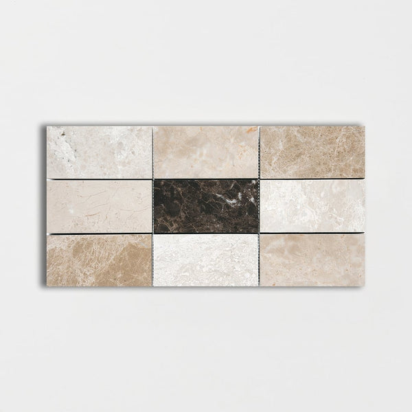 Milano Dark Polished Subway On Mesh Marble Mosaics 8 1/2x16 3/4