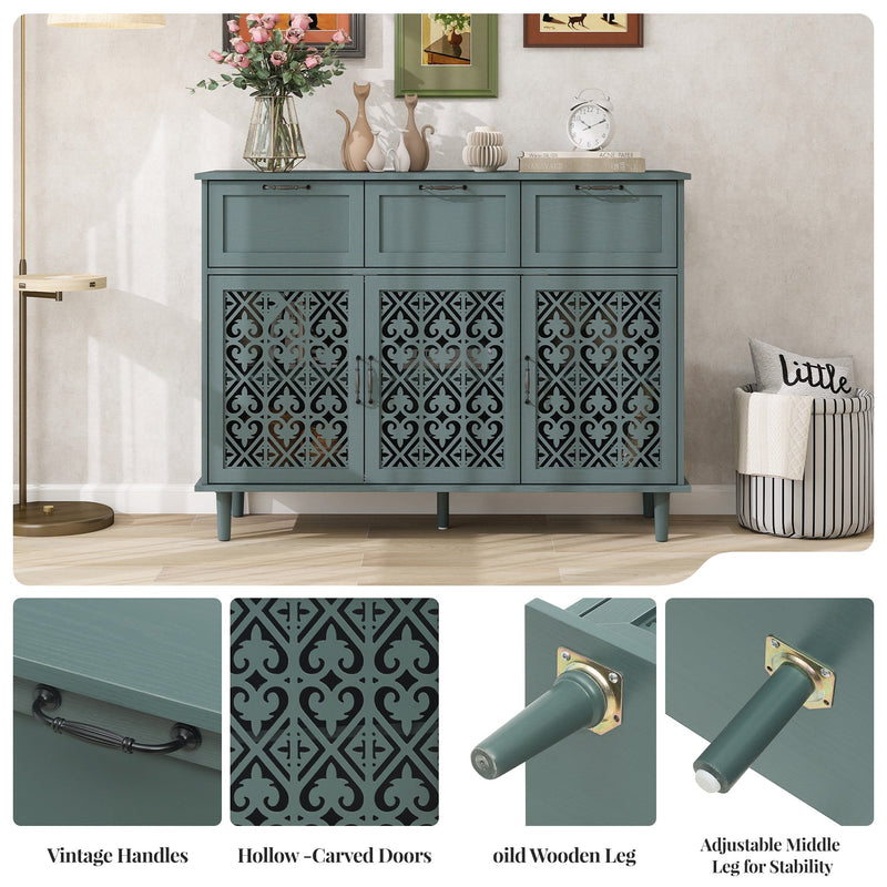 3 Door 3 Drawer Cabinet, Dark Green, 47-Inch Wide, photo 3 of 9