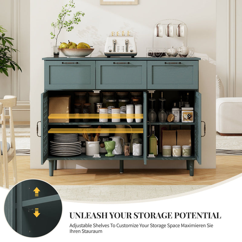 3 Door 3 Drawer Cabinet, Dark Green, 47-Inch Wide, photo 4 of 9