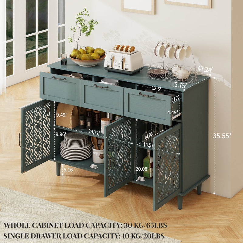 3 Door 3 Drawer Cabinet, Dark Green, 47-Inch Wide, photo 5 of 9