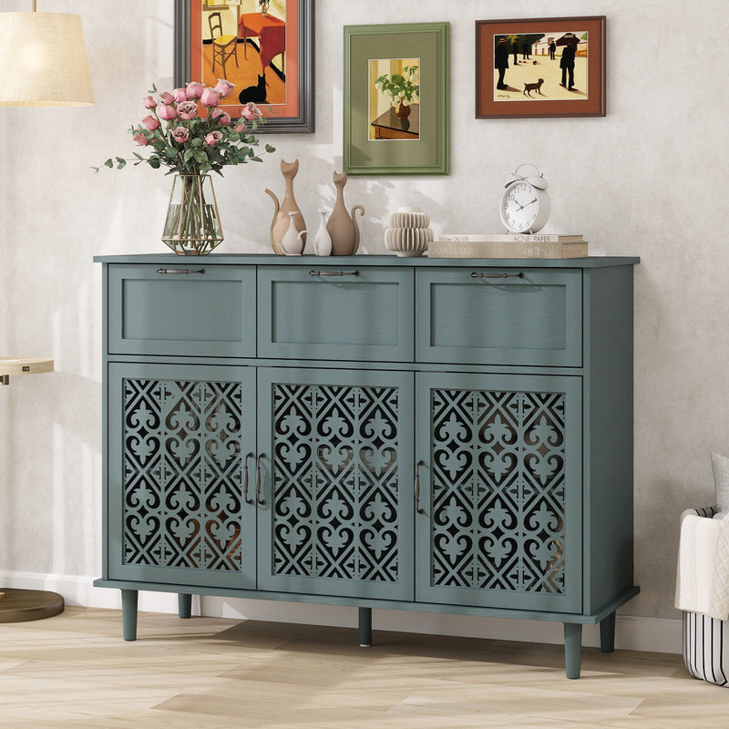 3 Door 3 Drawer Cabinet, Dark Green, 47-Inch Wide, photo 7 of 9