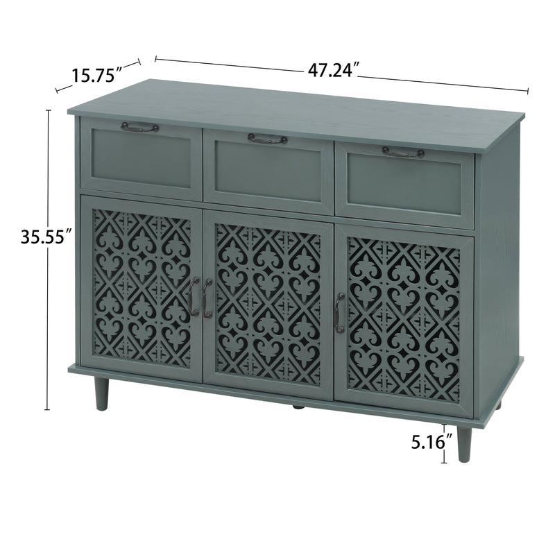 3 Door 3 Drawer Cabinet, Dark Green, 47-Inch Wide, photo 9 of 9