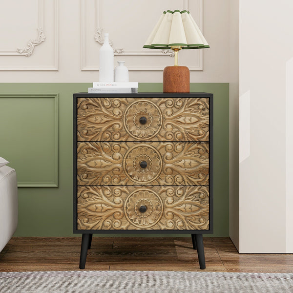 3 Drawer Cabinet, Black, 23.6-Inch Wide, Particle Board and MDF