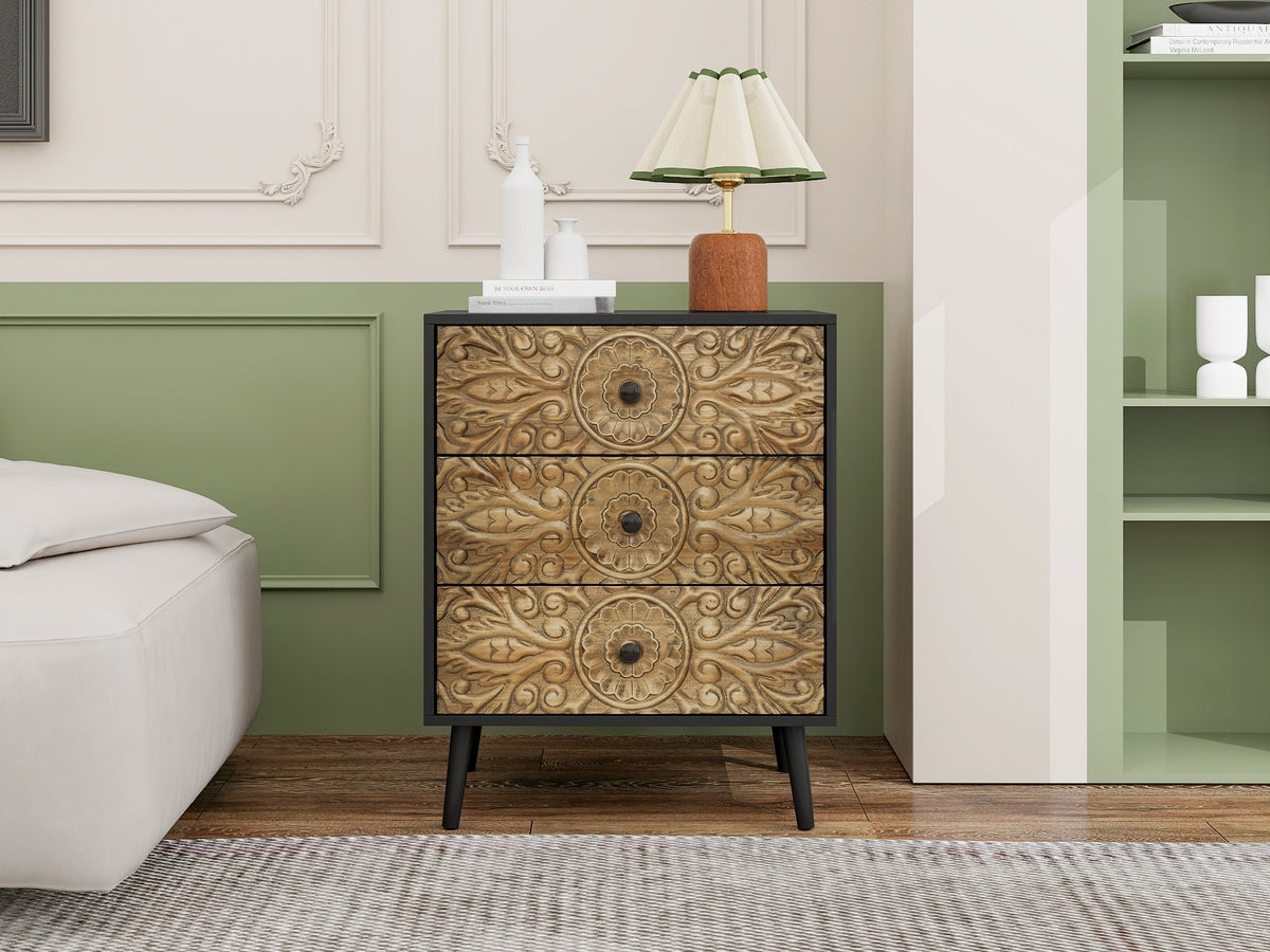 3 Drawer Cabinet, Black, 23.6-Inch Wide, Particle Board and MDF, photo 2 of 10