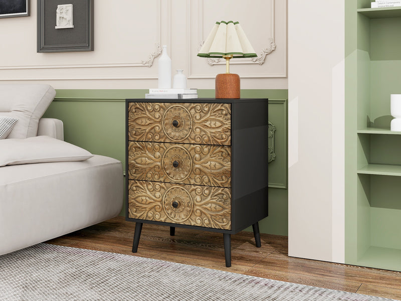 3 Drawer Cabinet, Black, 23.6-Inch Wide, Particle Board and MDF, photo 4 of 10