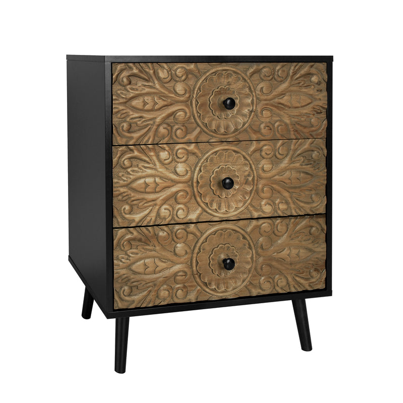 3 Drawer Cabinet, Black, 23.6-Inch Wide, Particle Board and MDF, photo 7 of 10