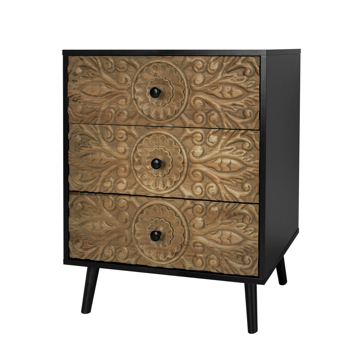 3 Drawer Cabinet, Black, 23.6-Inch Wide, Particle Board and MDF, photo 8 of 10
