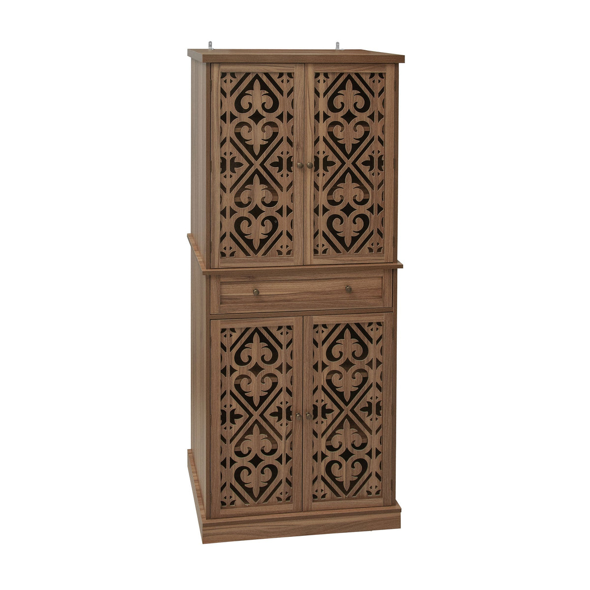 Carved Wooden Storage Cabinet, 4 Doors 1 Drawer, 72-Inch Tall, Walnut, photo 2 of 10