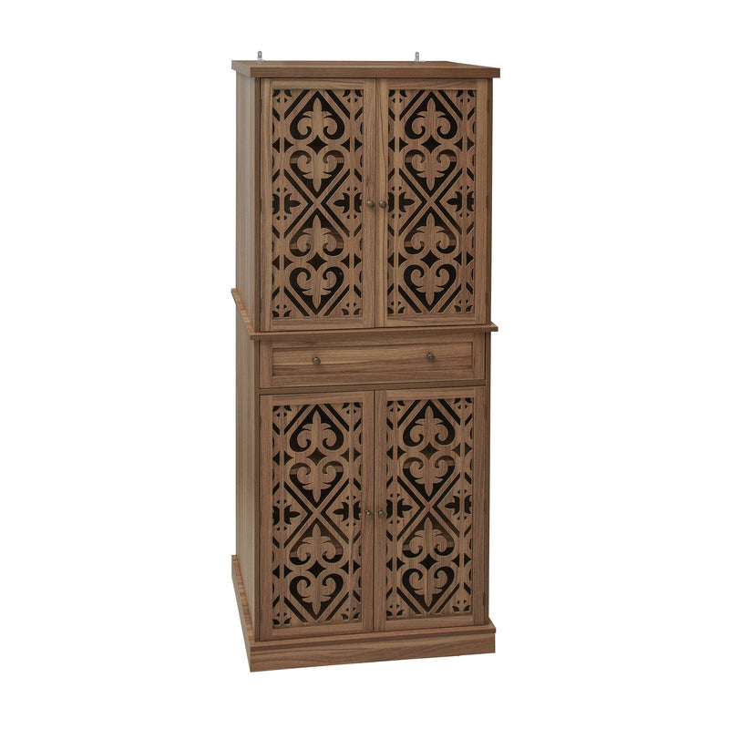 Carved Wooden Storage Cabinet, 4 Doors 1 Drawer, 72-Inch Tall, Walnut, photo 2 of 10