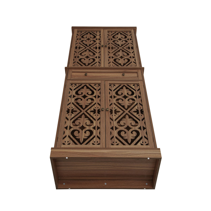 Carved Wooden Storage Cabinet, 4 Doors 1 Drawer, 72-Inch Tall, Walnut, photo 5 of 10