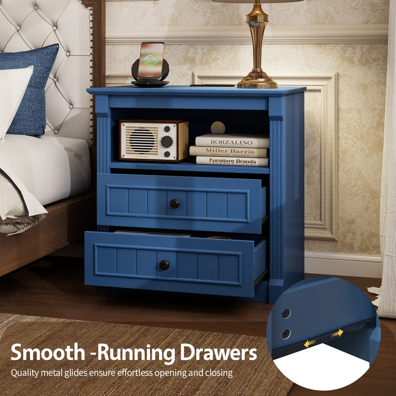 Dusty Nightstand with Charging Station, 2-Drawer, Aged Blue, photo 2 of 10
