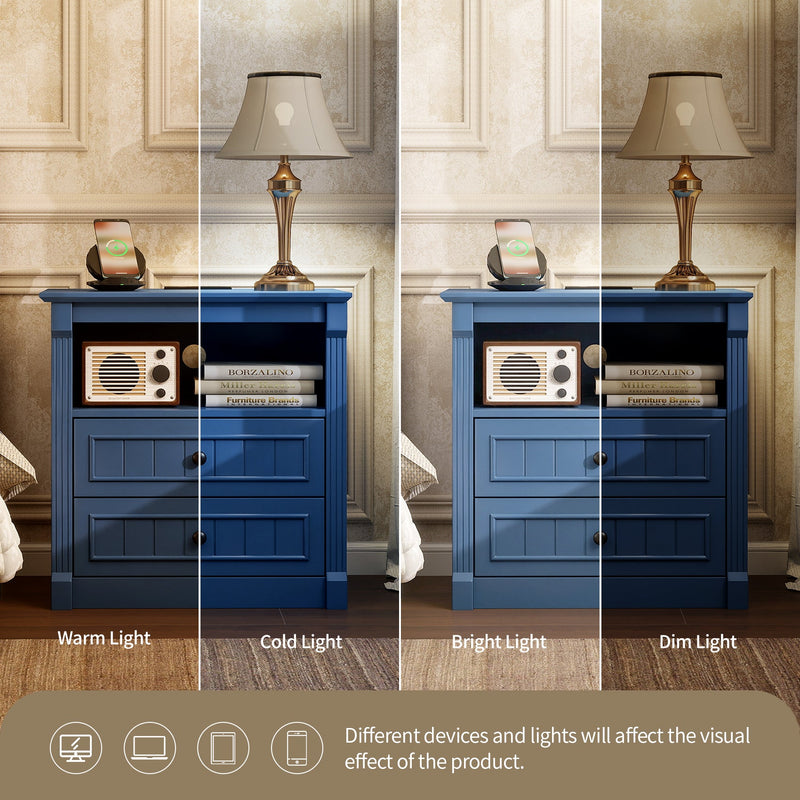Dusty Nightstand with Charging Station, 2-Drawer, Aged Blue, photo 3 of 10