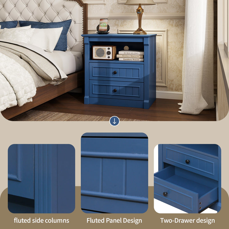Dusty Nightstand with Charging Station, 2-Drawer, Aged Blue, photo 4 of 10