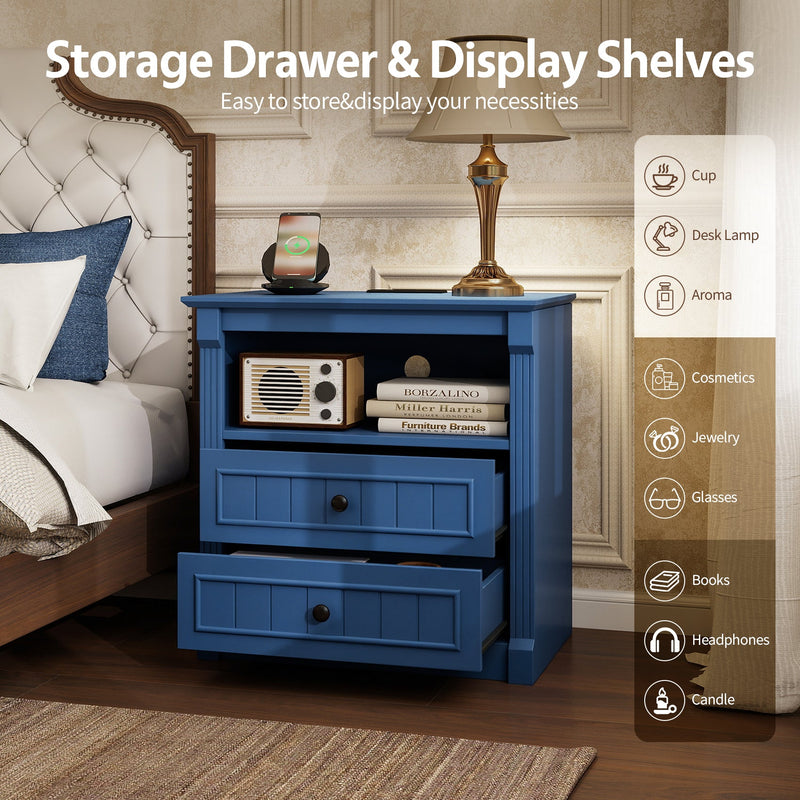 Dusty Nightstand with Charging Station, 2-Drawer, Aged Blue, photo 5 of 10