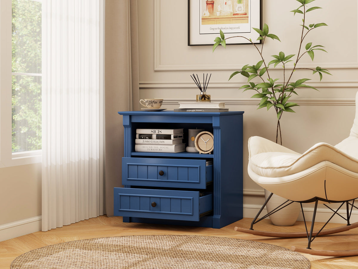Dusty Nightstand with Charging Station, 2-Drawer, Aged Blue, photo 8 of 10