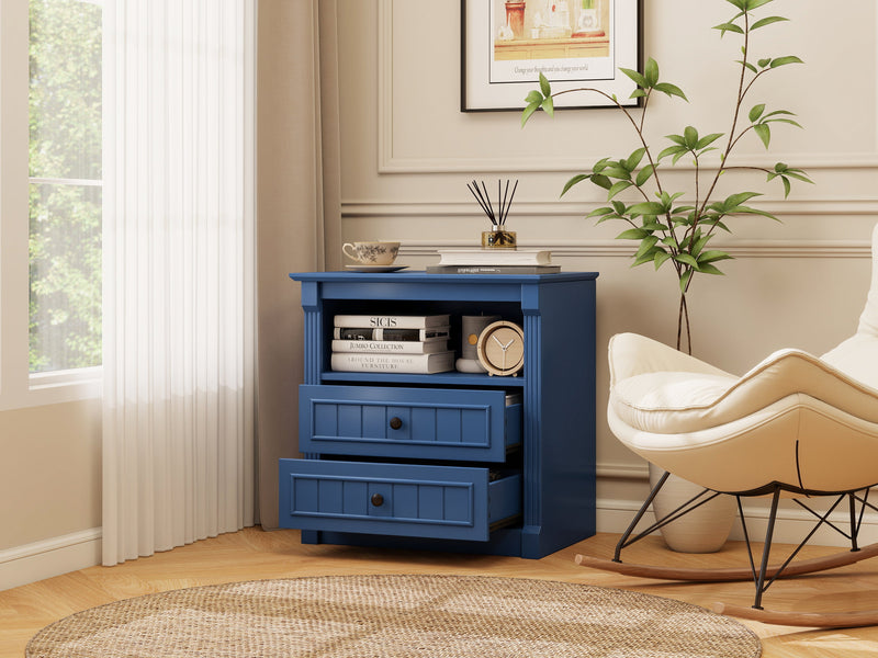 Dusty Nightstand with Charging Station, 2-Drawer, Aged Blue, photo 8 of 10