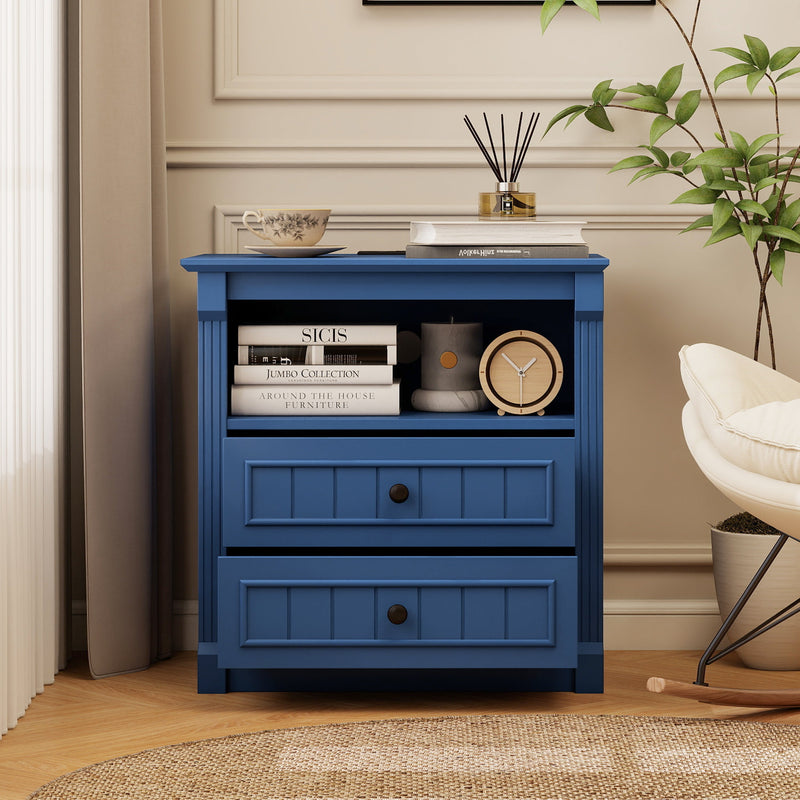 Dusty Nightstand with Charging Station, 2-Drawer, Aged Blue, photo 9 of 10