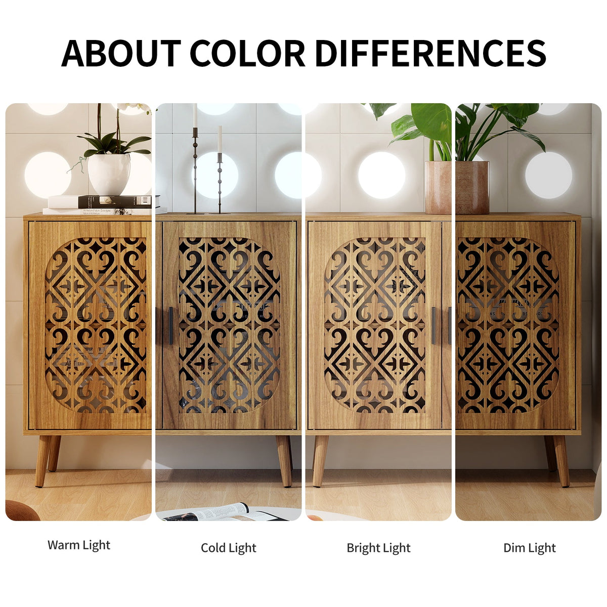 Wooden Storage Cabinet with Hollow-Out Carved Doors, Walnut, Adjustable Shelves, photo 7 of 10