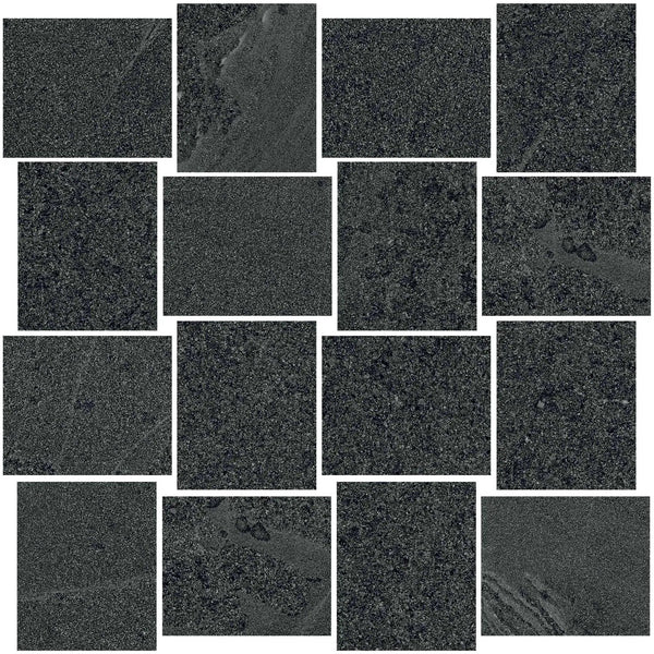 Milestone West Black Mosaic B Stone Look Porcelain Mosaics 12x12