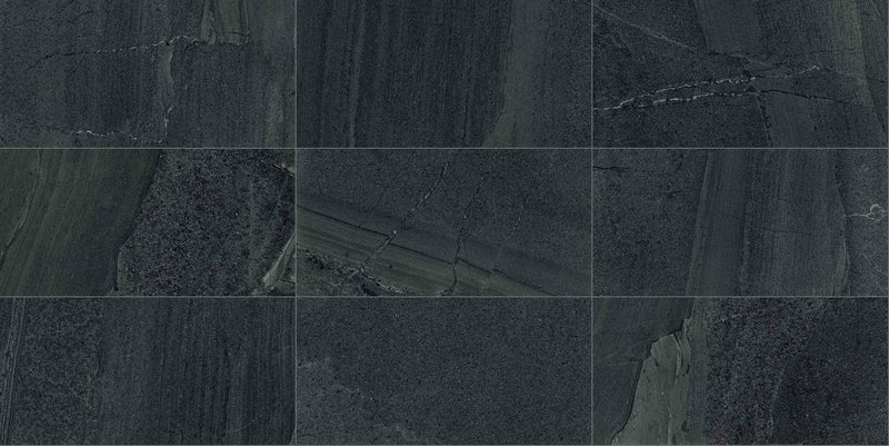 Milestone West Black Stone Look Porcelain Tiles 12x24 by landmarkceramics
