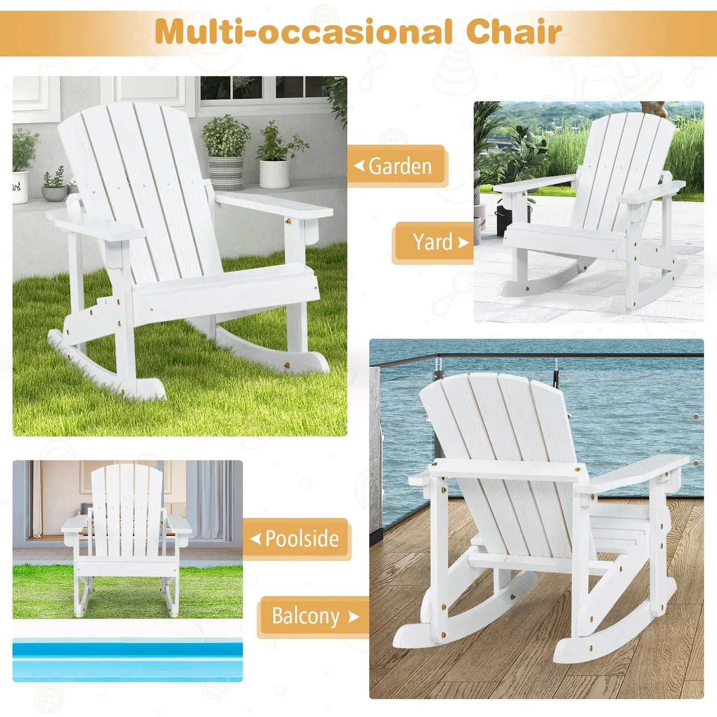 Outdoor Wooden Kid Adirondack Rocking Chair with Slatted Seat by DirectDeals