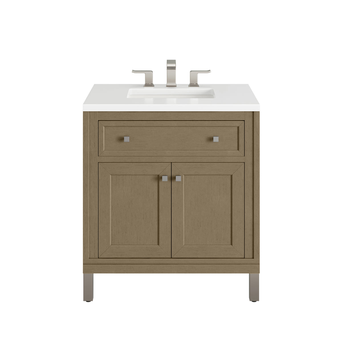 James Martin Chicago 30" Single Bathroom Vanity, Walnut Whisper with White Zeus countertop