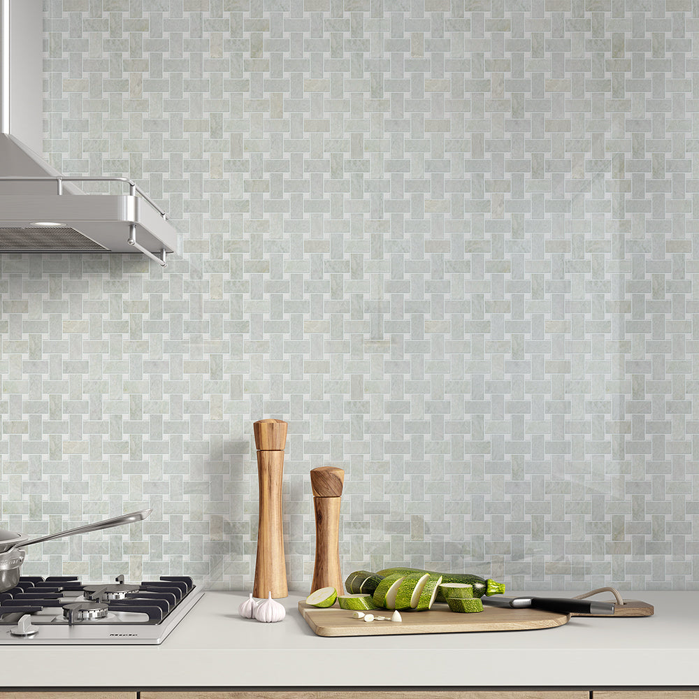 Ming Green Polished Basket Weave Marble Mosaics 12x12 Marble Polished 12x12 Mosaics — 2