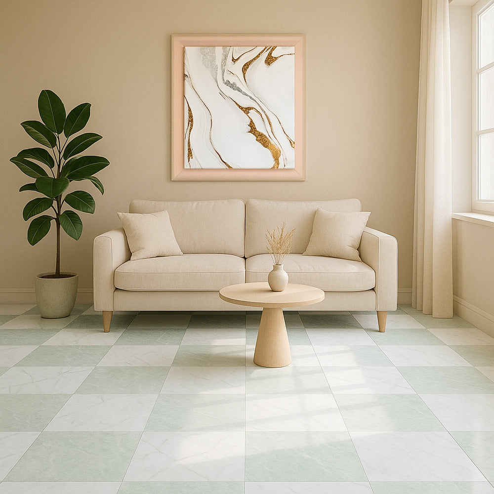 Ming Green, Thassos Extra Polished Checkerboard Pattern Marble Tiles 12x12 Marble Polished 12x12 Tiles — 2