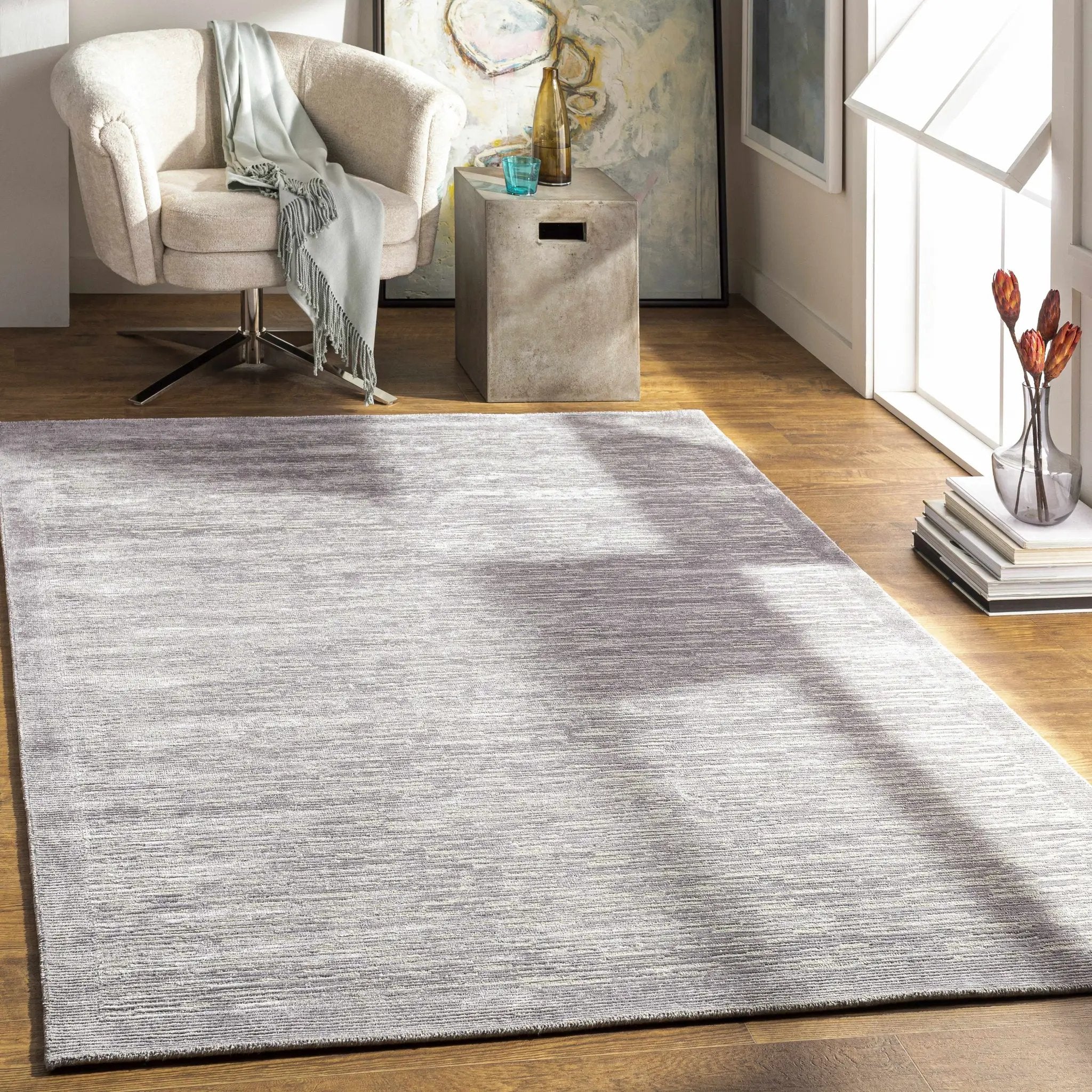 Mardi Silver Premium Wool&Silk Area Rug - Clearance by Boutique Rugs